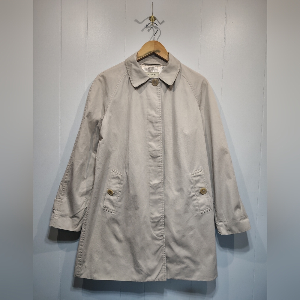 Banana Republic Trench Coat Large Taupe Cotton Y2K Vintage Lined Classic Jacket